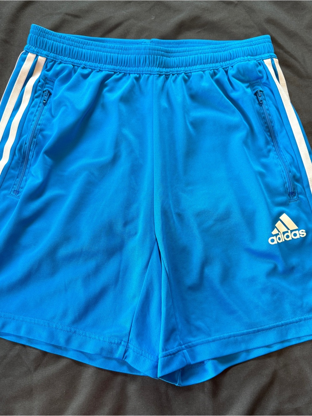 adidas Men’s Bright Blue Athletic Shorts with White Stripes size Medium